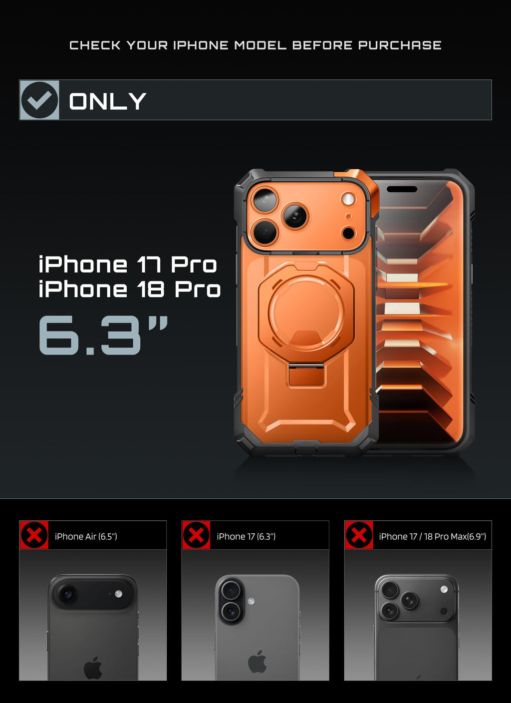 SUPCASE for iPhone 18 Pro Max Case/ 17 Pro Max Case with Stand, Black