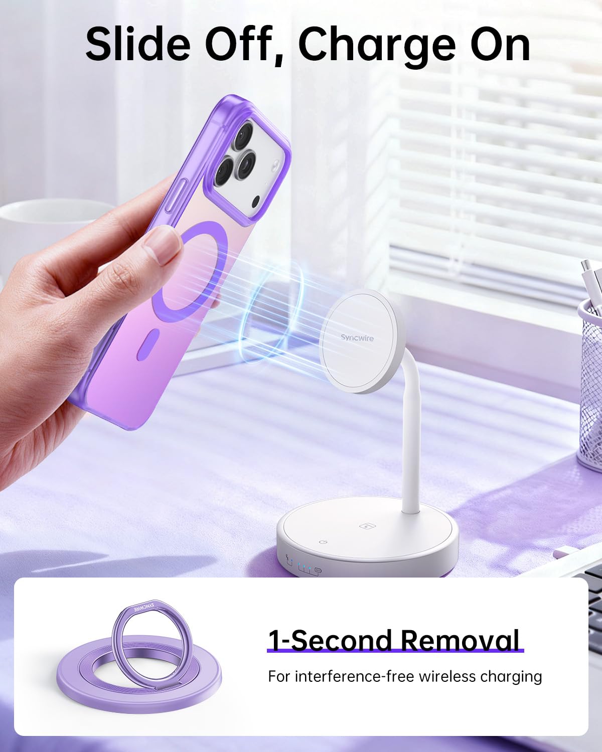 SYNCWIRE for MagSafe Phone Grip, Magnetic Phone Ring Holder Stand Kickstand