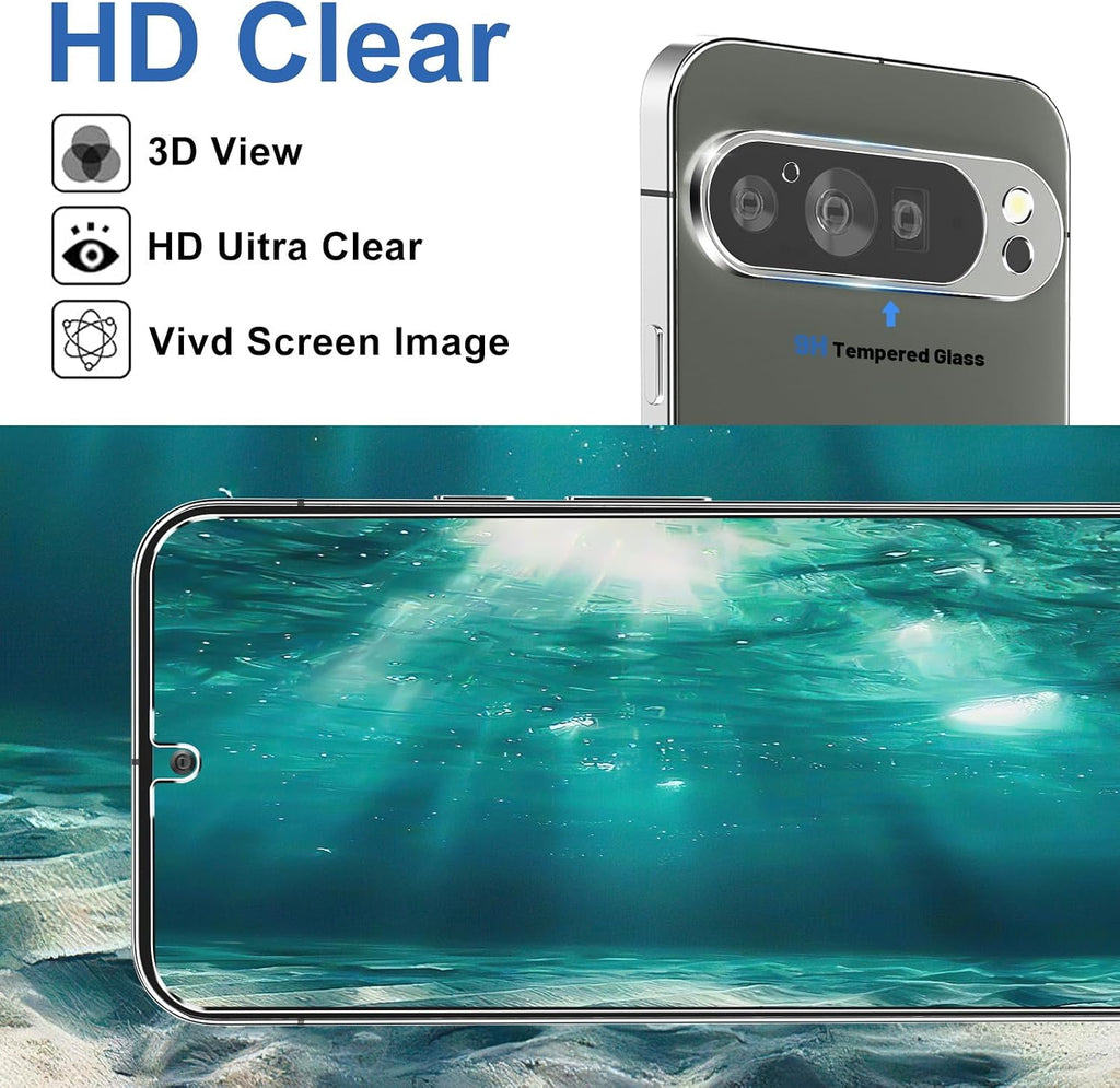 letosan 3 Pack for Google Pixel 11 Pro Screen Protector Tempered Glass + 3 Pack Camera Lens Protector, Military Grade Shatterproof, 9H Hardness, Fingerprint Unlock,Case Friendly 6.3 Inch