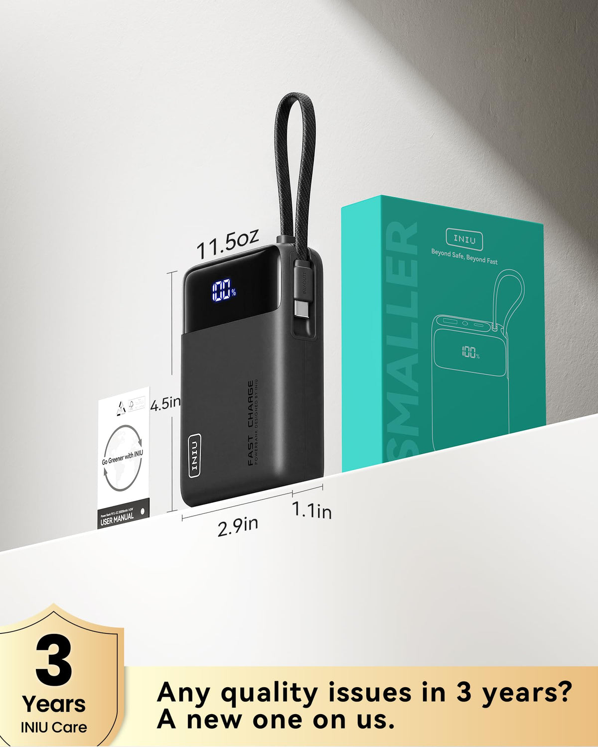 INIU Portable Charger, Smaller 45W Fast Charging Power Bank, 10000mAh Black