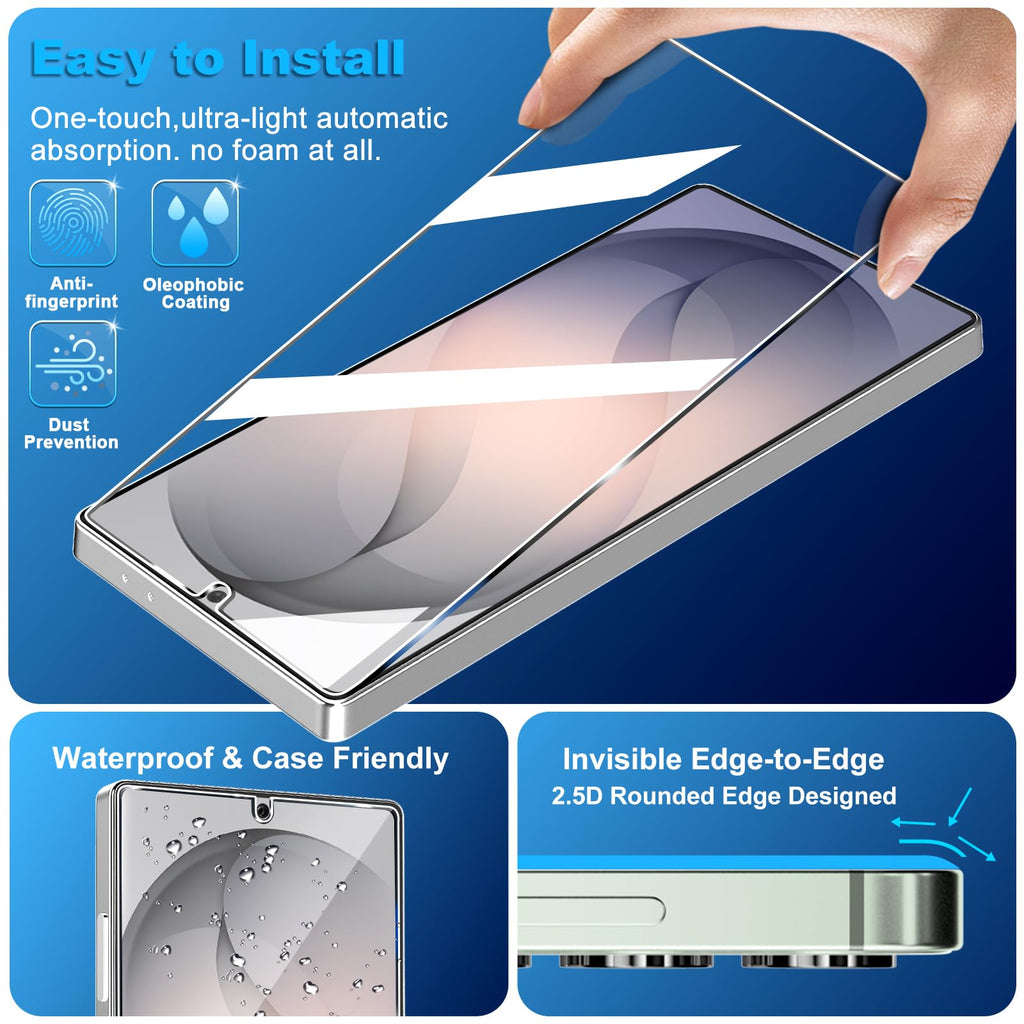 firtstnow 3 Pack for Samsung Galaxy S25 Ultra Screen Protector Tempered Glass + 3 Pack Camera Lens Protector, Military Grade Shatterproof, 9H Hardness, Fingerprint Unlock,Case Friendly 6.9 Inch