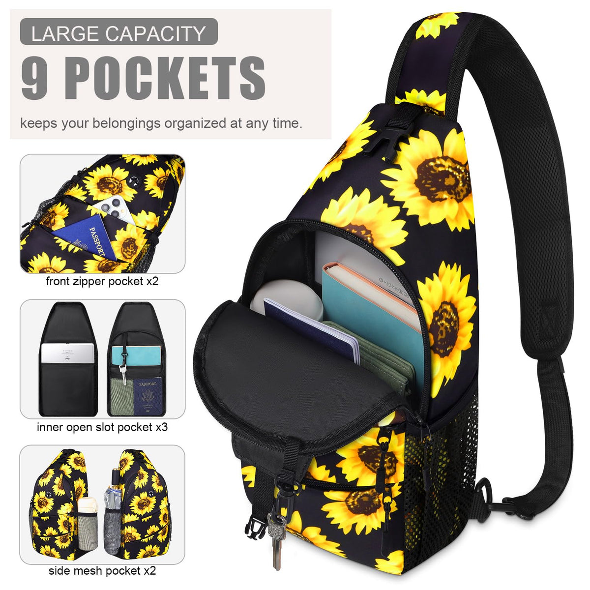 Pritent Crossbody Bags for Women Men Trendy Sling Bag Backpack Casual Chest Bag with Convertible Shoulder Strap