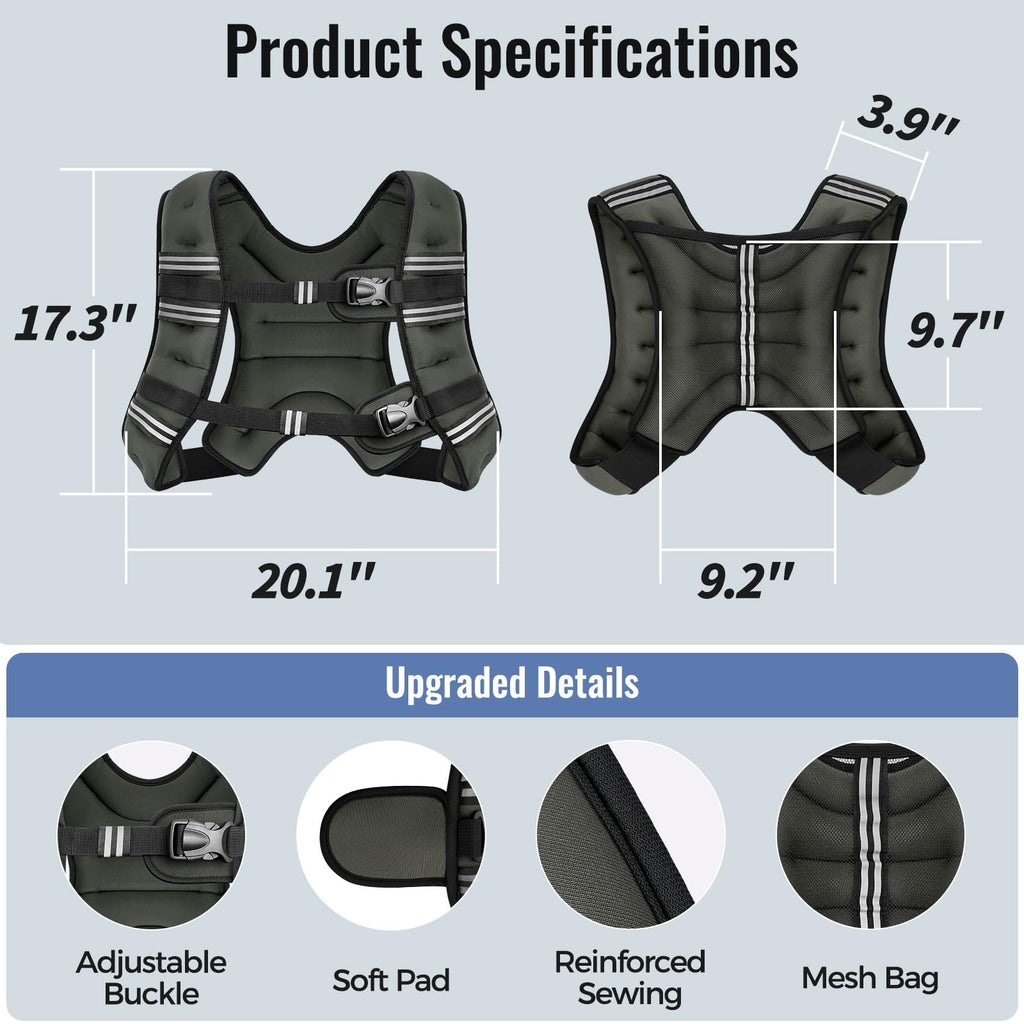 Zeerun Weighted Vest, 6/8/10/12/15/18/20/24/30LB for Men Women