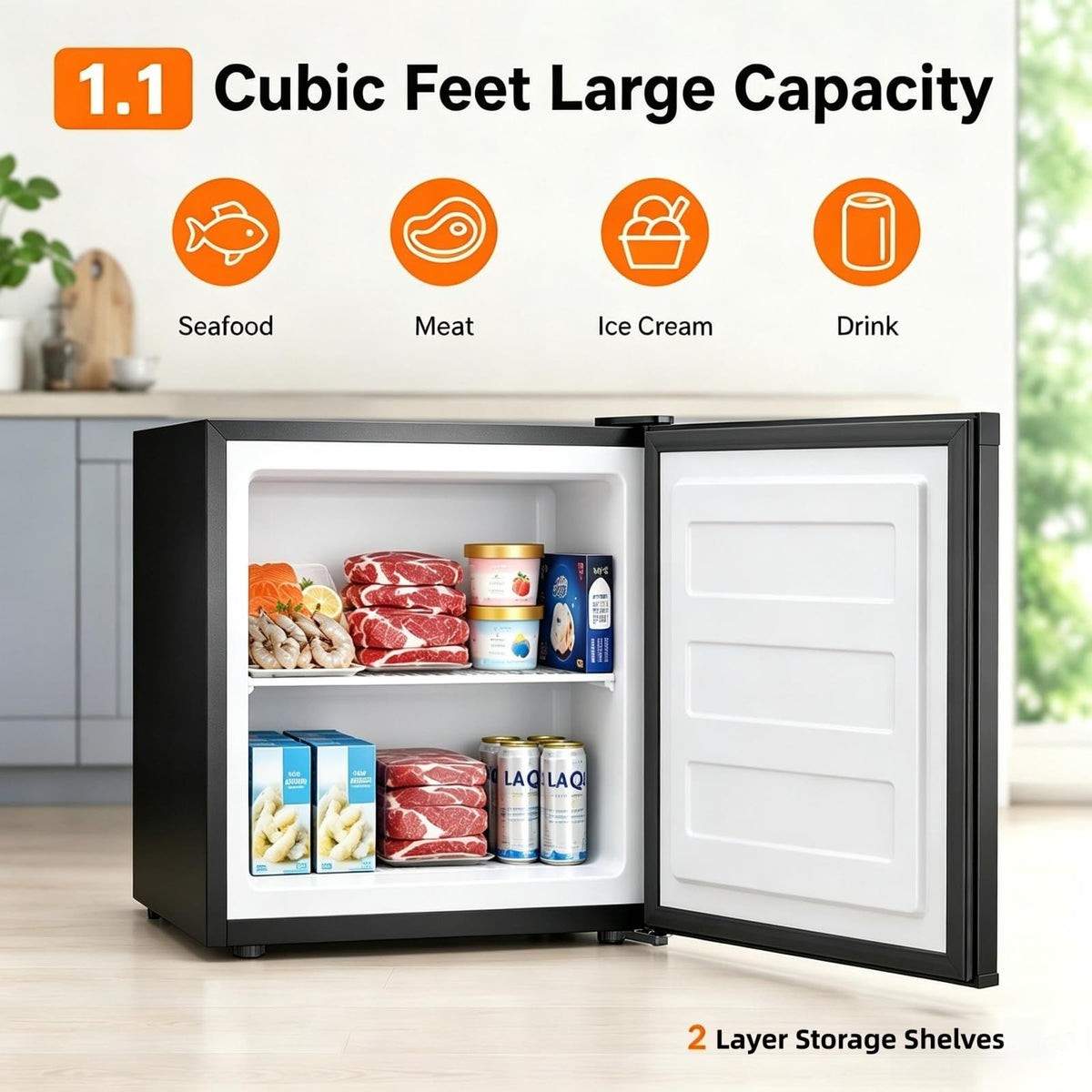Kismile 1.1 Cu.ft Upright Mini Freezer for Dorms Apartment, Stainless Steel