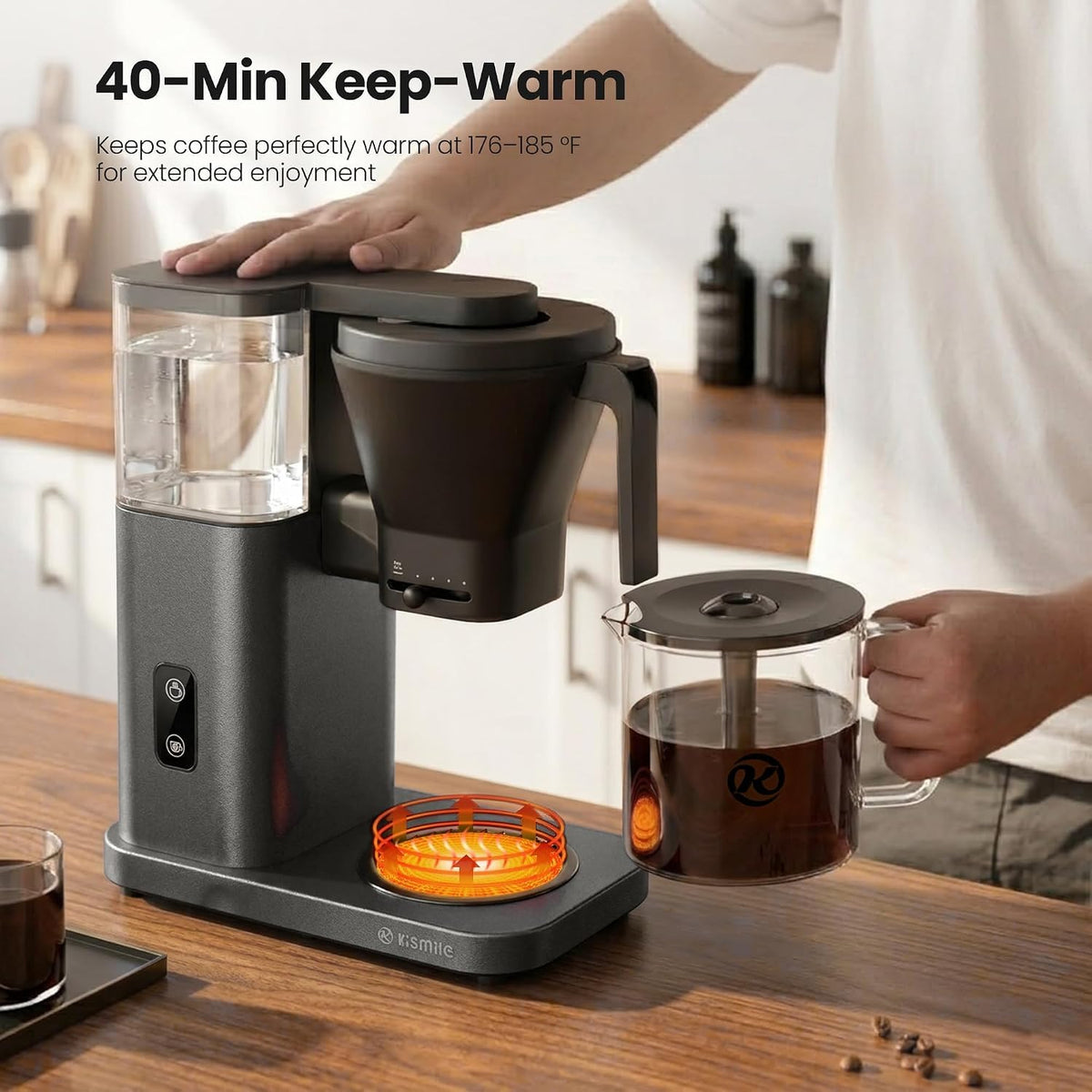 Kismile SCA-Certified 8-Cup Drip Coffee Maker with Pour-Over Control