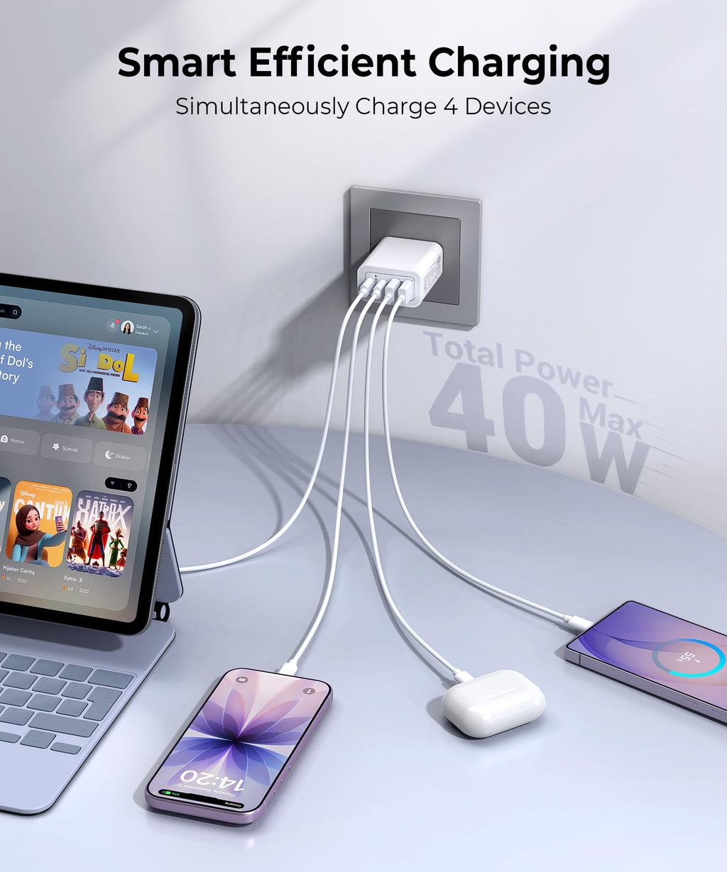 [2-Pack] USB C Wall Charger, 40W Type C Charger Fast Charging Blocks