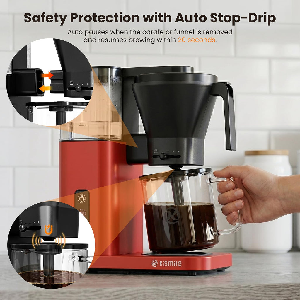 Kismile SCA Certified 8-Cup Coffee Maker, 6-Min Quick Brew, Hot & Cold Brew Coffee Machine, Adjustable Flow Control, Magnetic Anti-Drip, Keep Warm, DIY Manual Mode, Dishwasher Safe, Olive Green