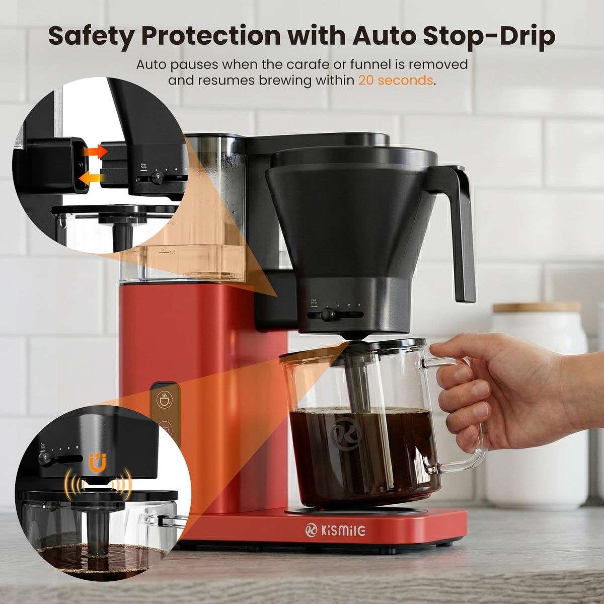 Kismile SCA Certified 8-Cup Coffee Maker, 6-Min Quick Brew, Hot & Cold Brew Coffee Machine, Adjustable Flow Control, Magnetic Anti-Drip, Keep Warm, DIY Manual Mode, Dishwasher Safe, Olive Green