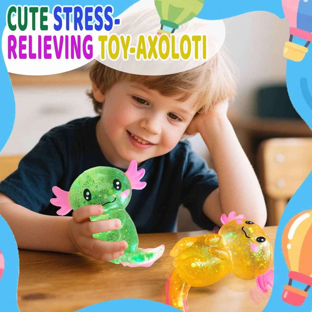 Axolotl Squishy Toy Squeeze Stress Relief Fidget Sensory Toy for Kids Adults, Cute Handheld Stress Ball for Anxiety and Focus, Purple Big Ears(Pink)