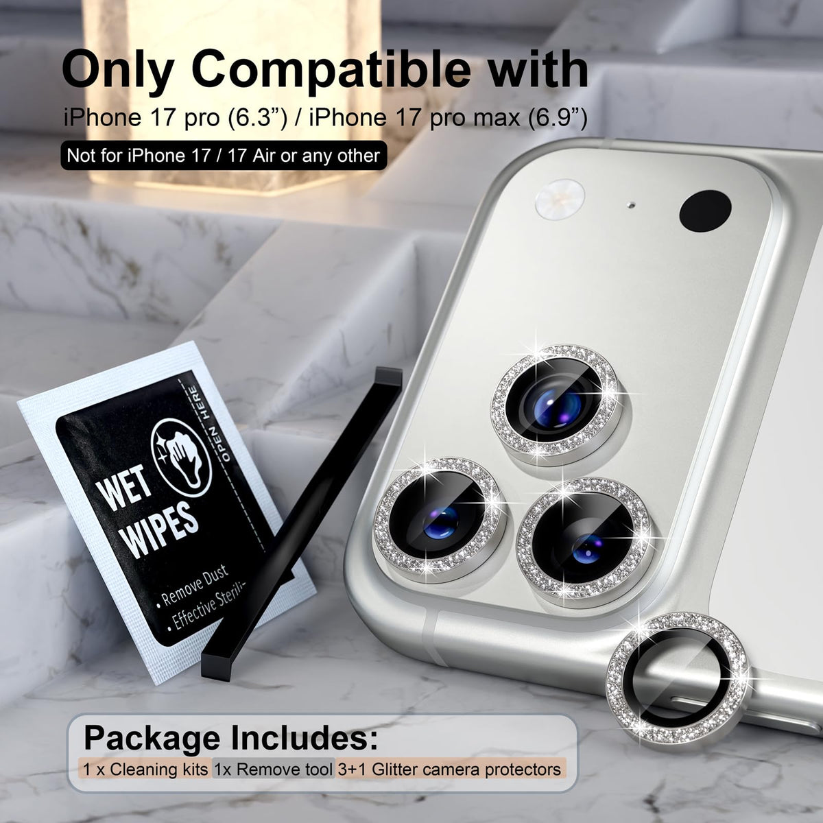 Choiche for iPhone 18 Pro/Pro Max Camera Lens Protector, Glitter Burgundy