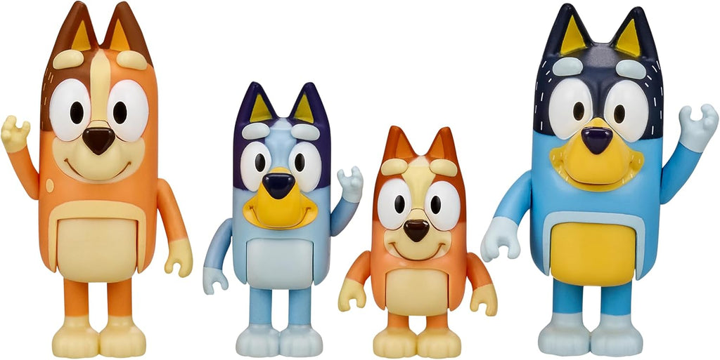Bluey Family Figure 4-Pack, Poseable Toys with Bingo & Bandit