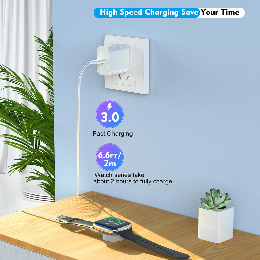 Fast Charger for Apple Watch Charger, USB C iPhone Watch Charger Plug Adapter & Long 6.6FT iWatch Portable Wireless Fast Charging Cable Cord Compatible with Apple Watch Series 10/9/8/7/SE/6/5/4/3/2/1