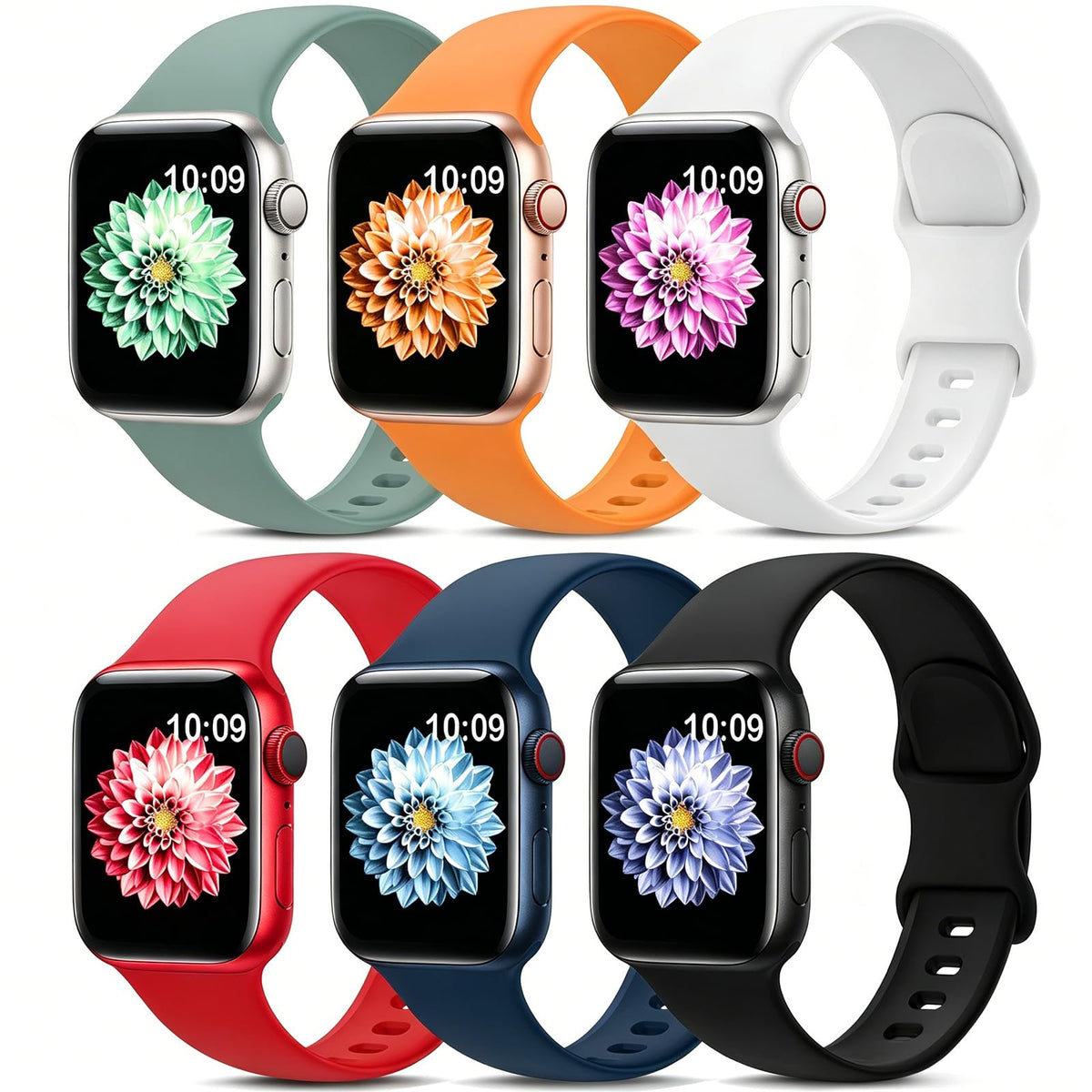 6 Pack Sport Silicone Bands Compatible with Apple Watch Band for Women Men