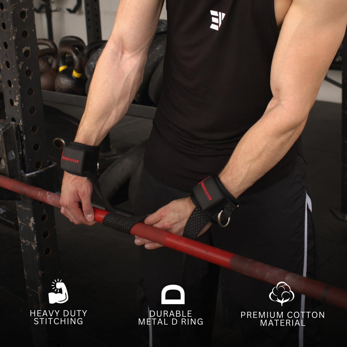 Ekkovision EKKO Weight Lifting Straps With Cuffed D Ring, Wrist Support for Men, Heavy Duty Thick Comfortable Lifting Straps, Secure Fit, Enhanced Grip, Straps for Weightlifting & Gym Training