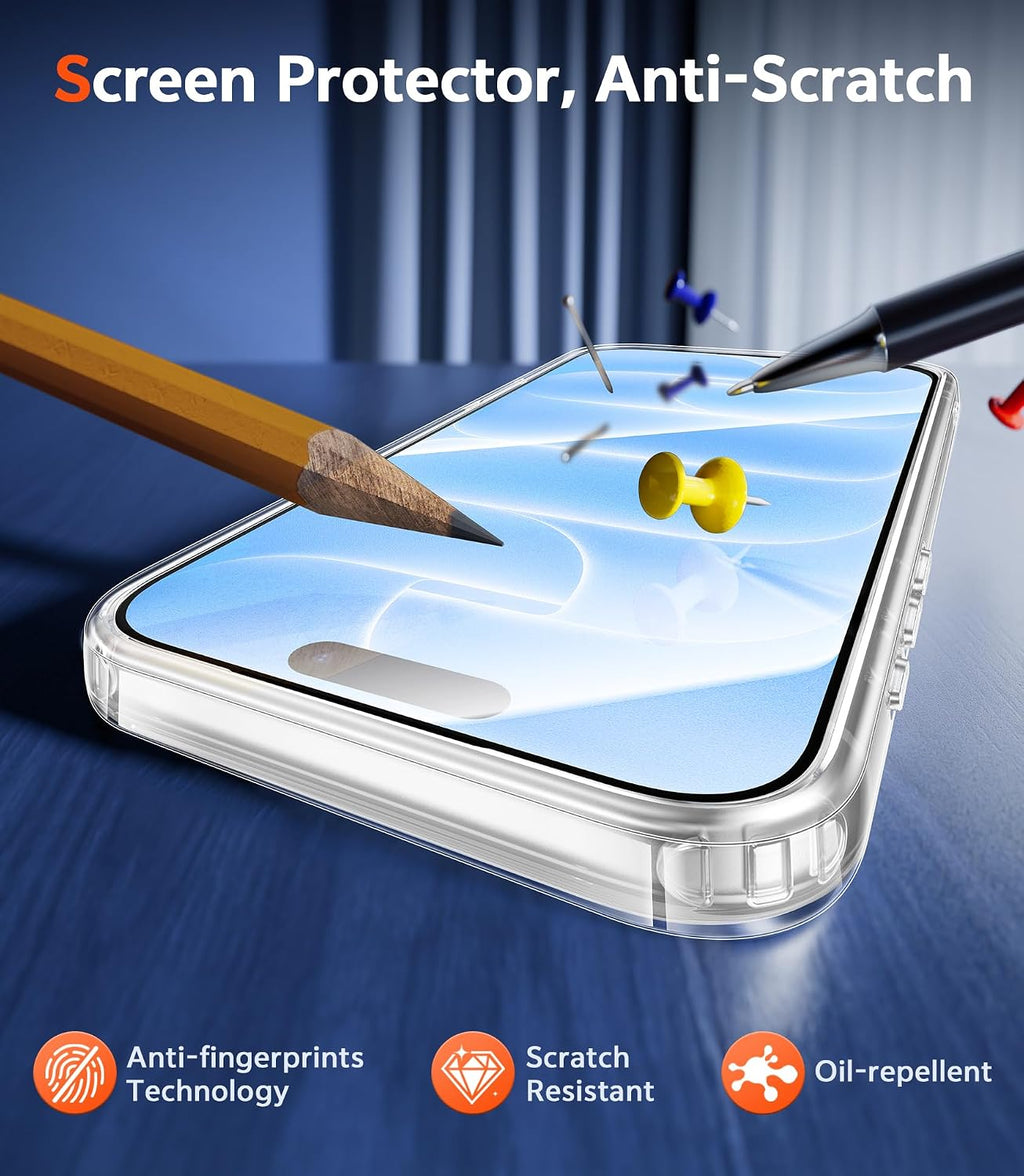 FNTCASE for iPhone 18 Pro Case/17 Pro Case Clear with Screen Protector