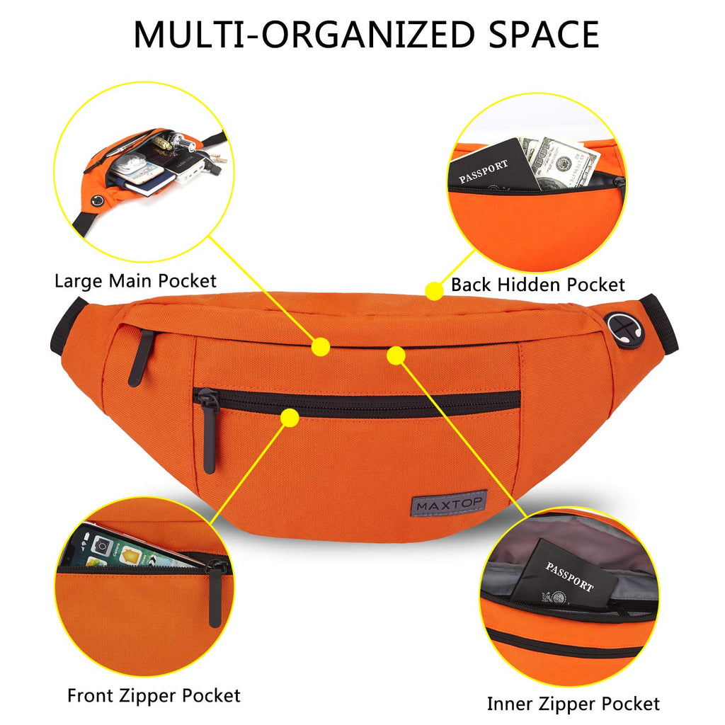 MAXTOP Large Fanny Pack for Women Men Crossbody Bag with 4-Zipper Pockets