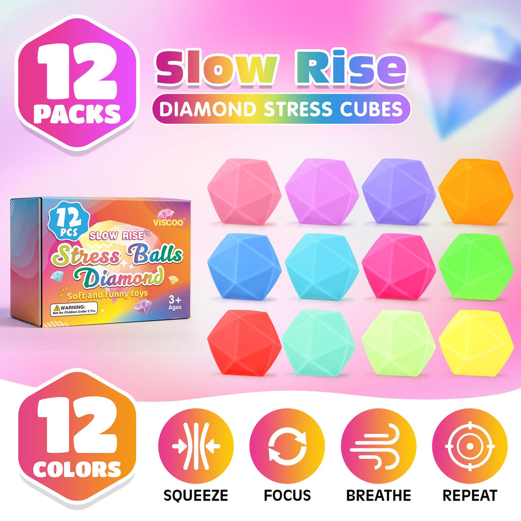 VISCOO 12 Pack Slow Rising Stress Cube, Stress Balls Fidget Squishy Toys