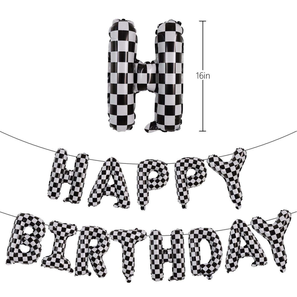 TONIFUL 16 Inch Yellow White Gingham Happy Birthday Foil Balloon