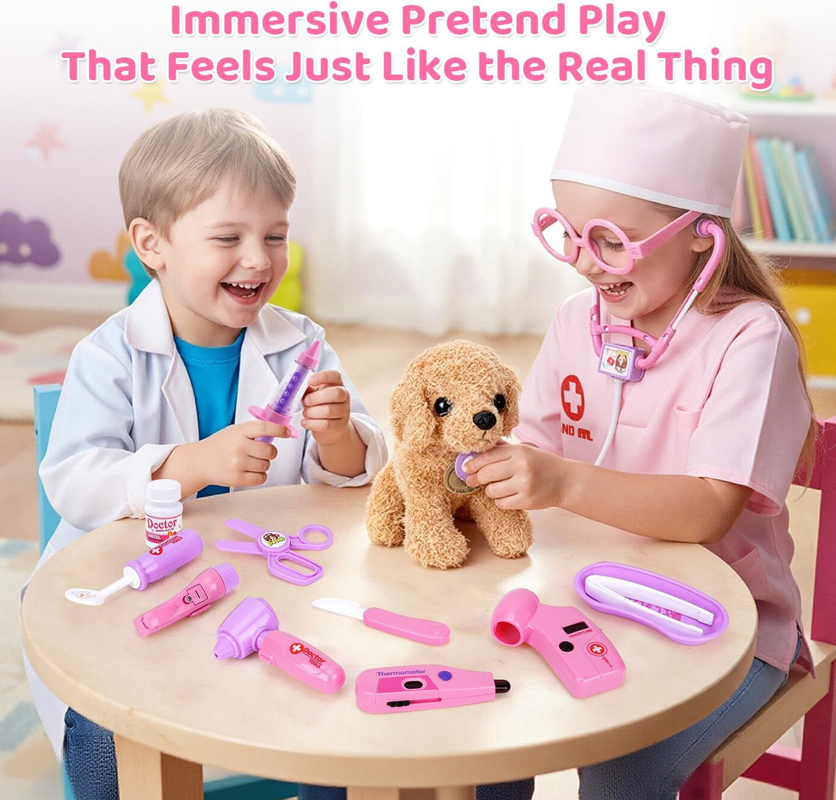 Meland Doctor Kit with Puppy for Girls, Pretend Play Toy Gift for Ages 3–6