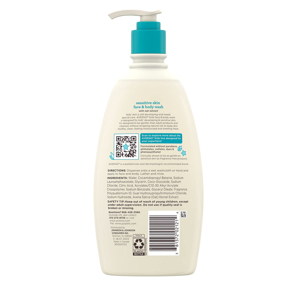 Aveeno Kids Face & Body Wash, Sensitive Skin, 18 fl. oz