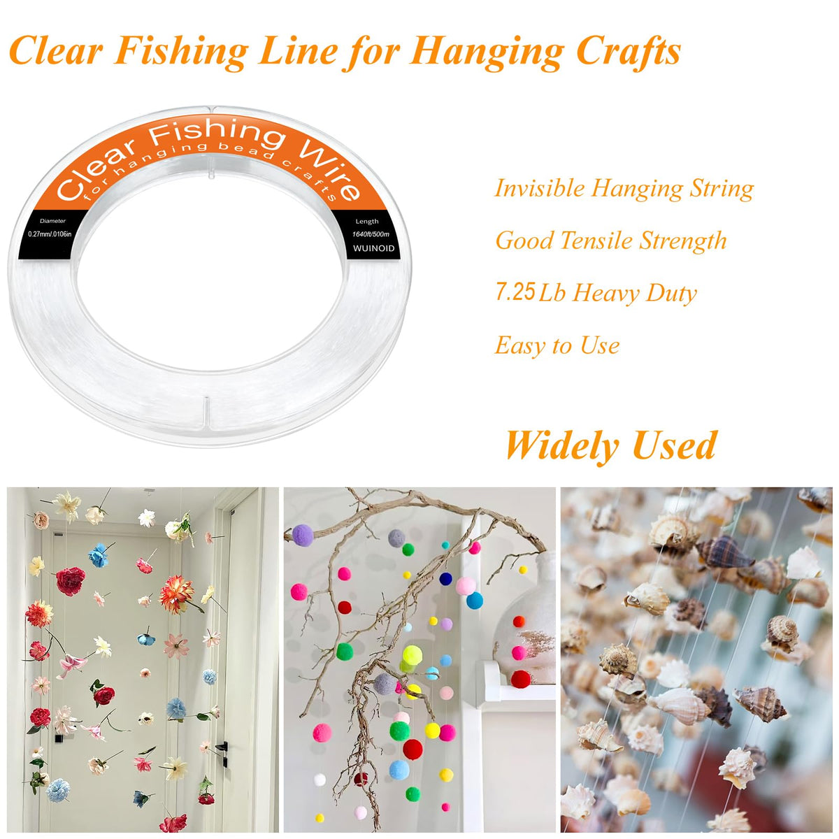 Fishing Line Wire, Clear Monofilament Fishing Line Wire, Nylon Clear Invisible String for Fishing and Hanging Balloons Garland Crafts Decorations WUINOID