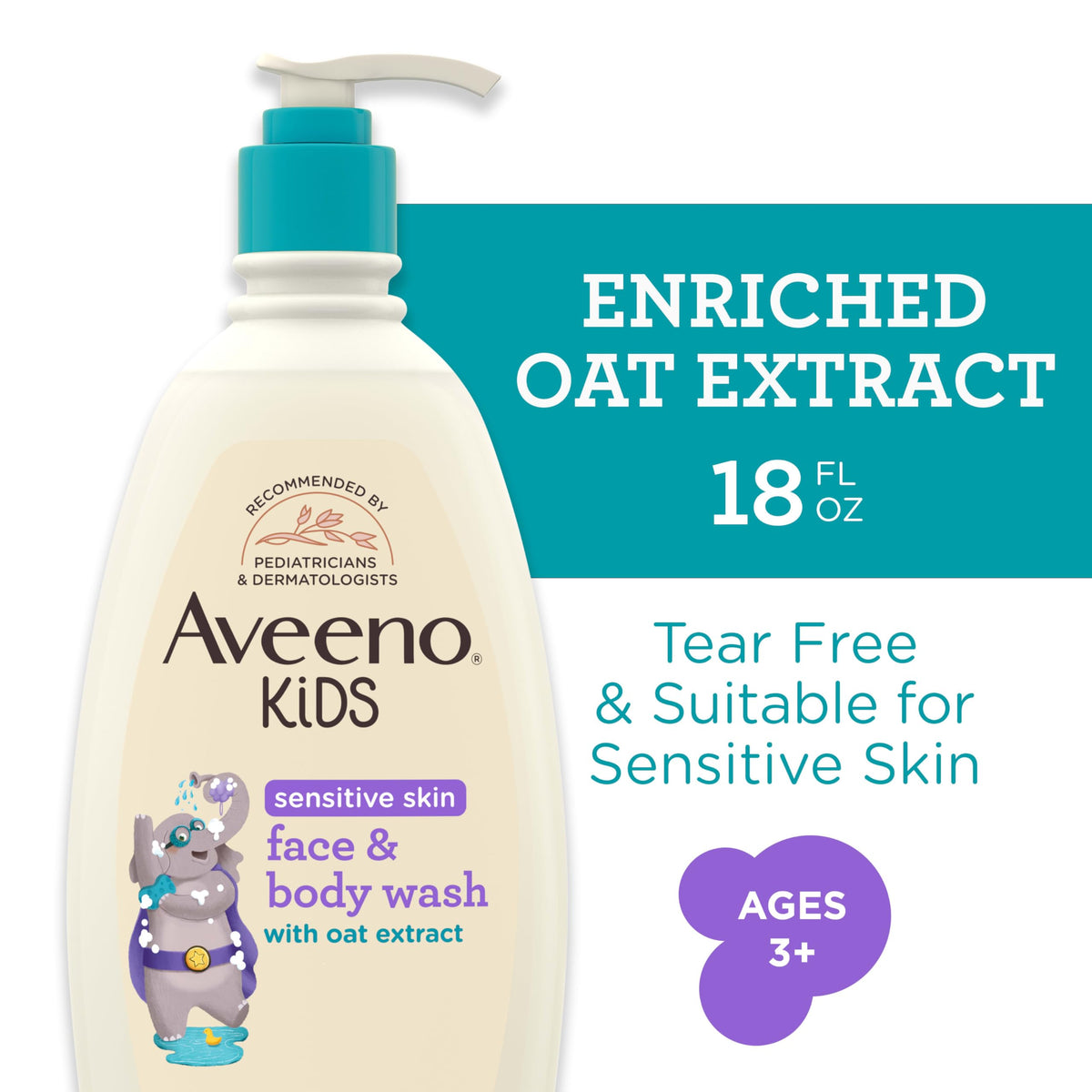 Aveeno Kids Face & Body Wash, Sensitive Skin, 18 fl. oz