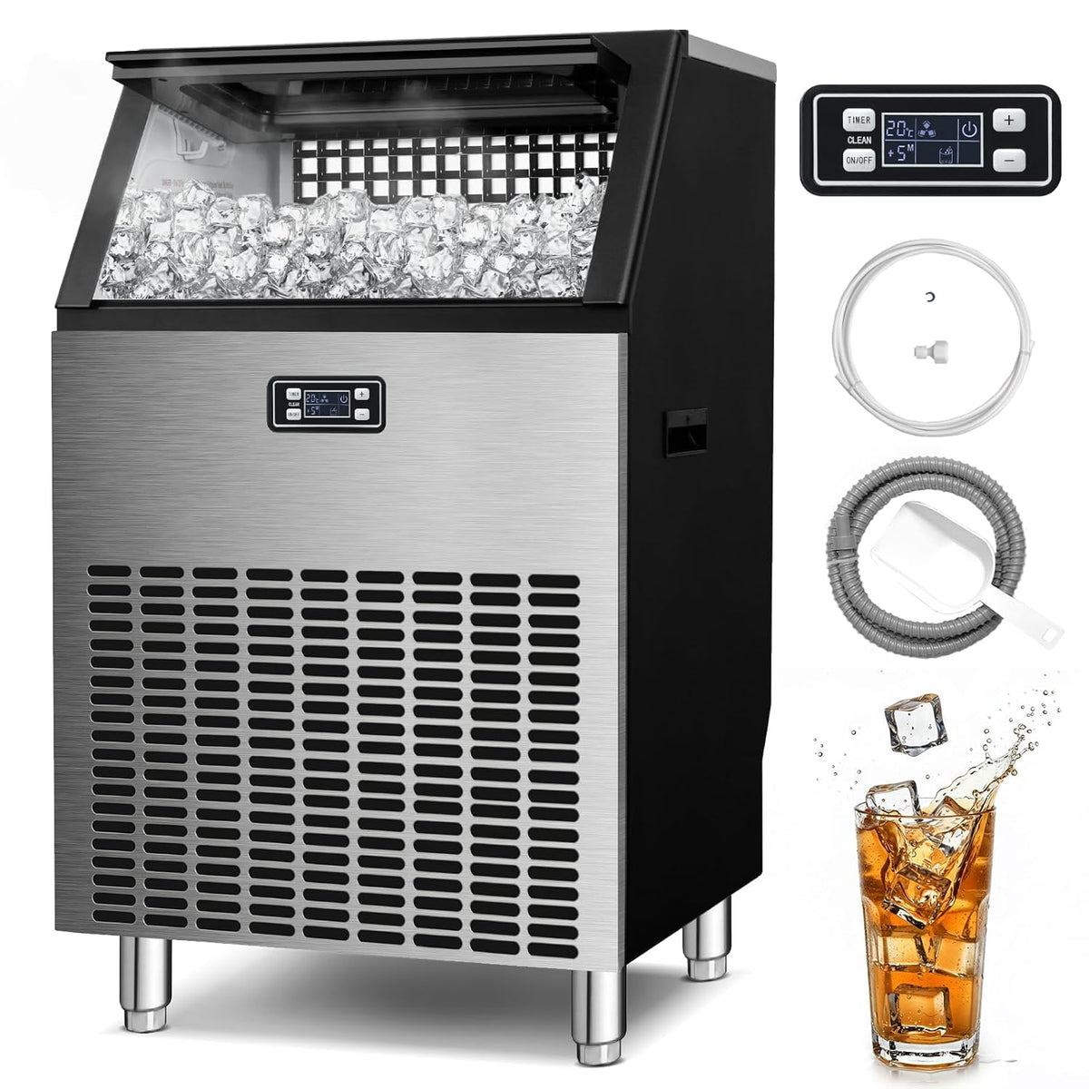 Kismile Commercial Ice Maker, 265lbs/24h Freestanding Ice Cubes Maker