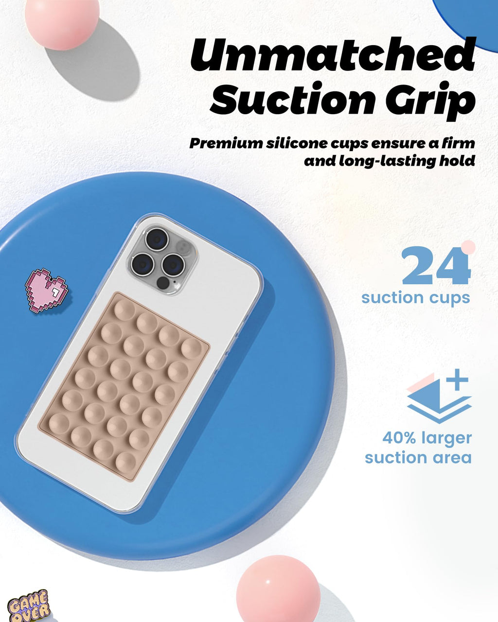 amBand Magnetic Sticky Phone Suction Grip for MagSafe, Removable for Wireless Charging, Durable Magnet Silicone Portable Mount Stand for iPhone 18 17 16 15 14 13 Series, Hands-Free Video/Selfie, Black