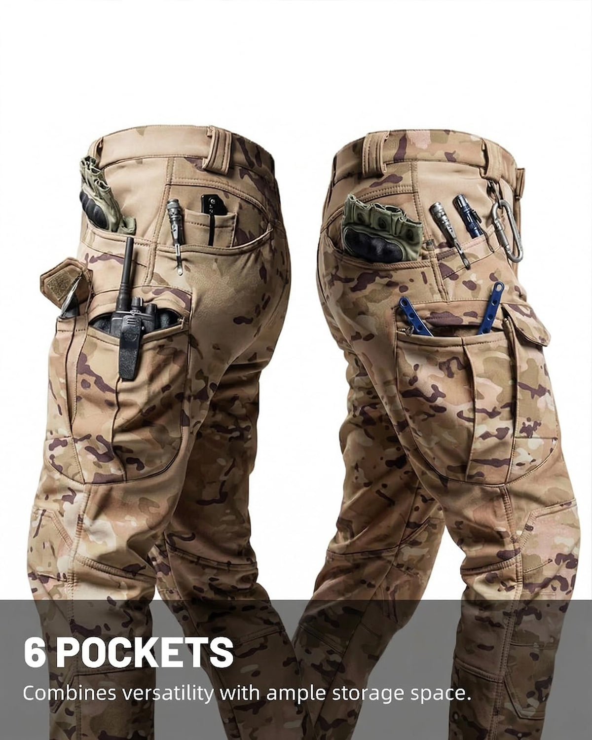 Men's Tactical Pants Stretch Waterproof Fabric Durable Cargo Pants for Hiking Casual Work Multi Pockets (No Belt)