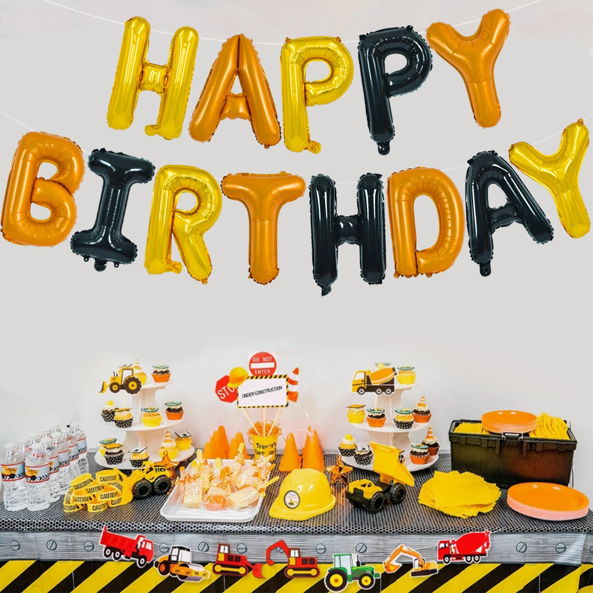 TONIFUL 16 Inch Yellow White Gingham Happy Birthday Foil Balloon