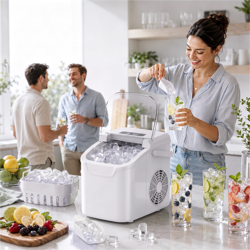 Kismile Countertop Ice Maker Machine, 26Lbs/Day Fastest 6‑Min Ice, Black