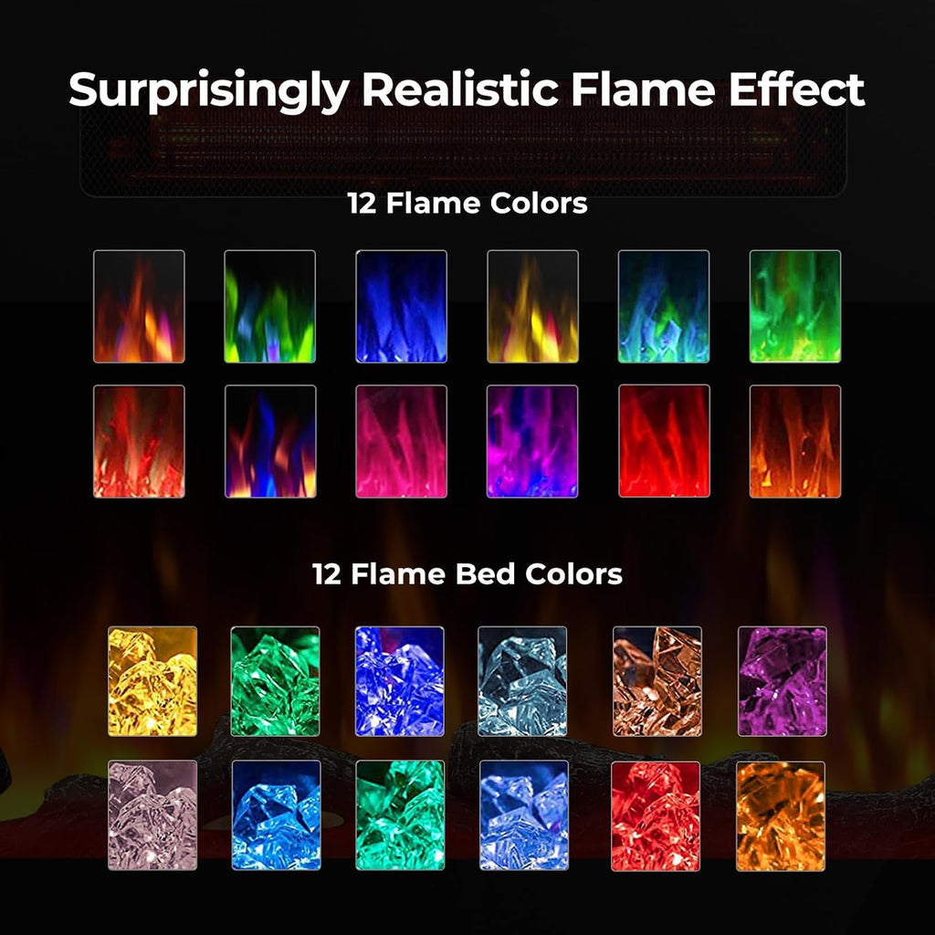Crzoe 42 Inch Electric Fireplace Insert, in-Wall Recessed and Wall Mounted Heater with Timer, Control by Touch Panel and Remote, Adjustable Flame Color and Speed, 750W/1500W