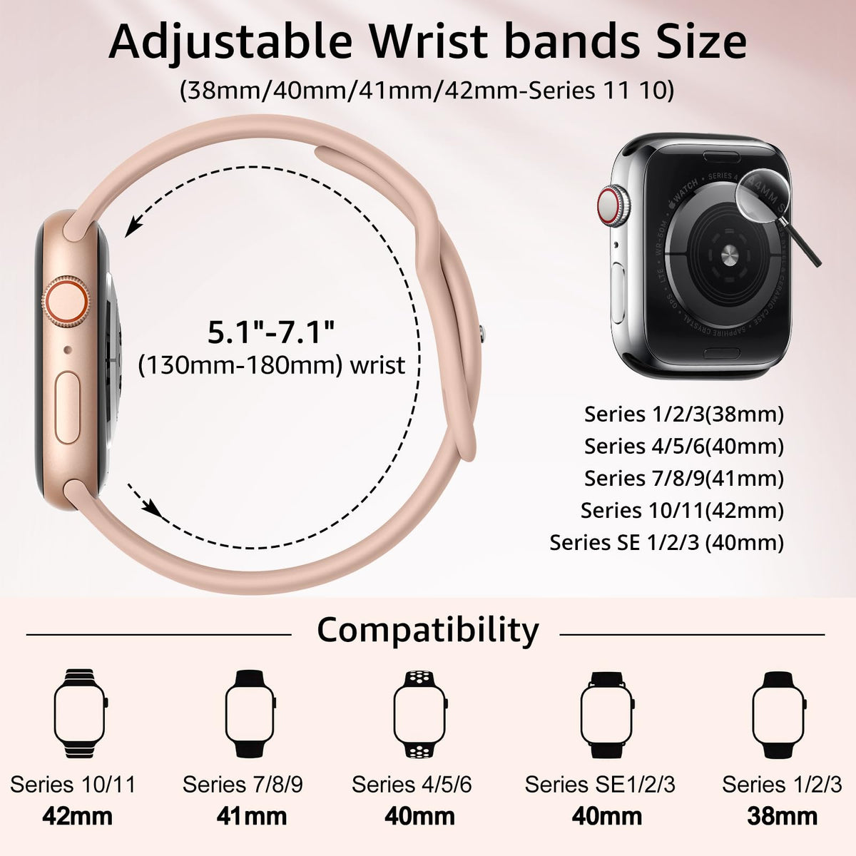 6 Pack Sport Silicone Bands Compatible with Apple Watch Band for Women Men
