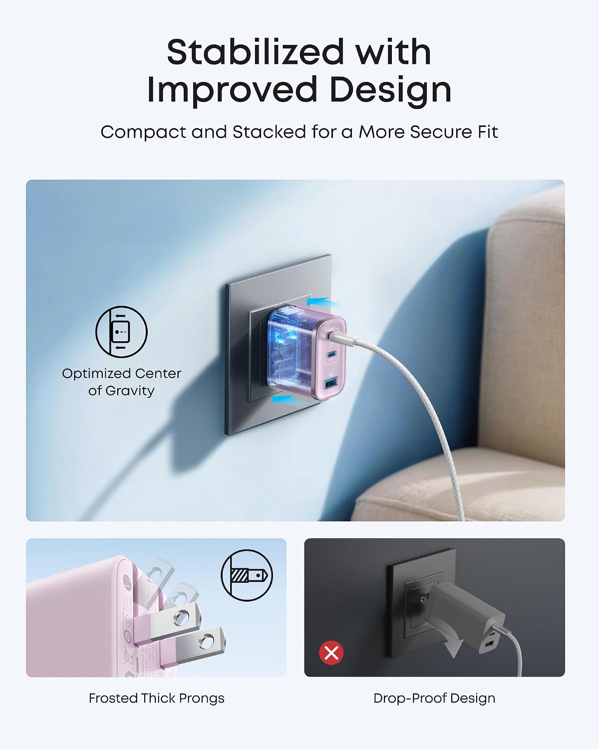 Anker Nano 70W Max 3-Port Fast Charger USB C, Type C Charger Fast Charging