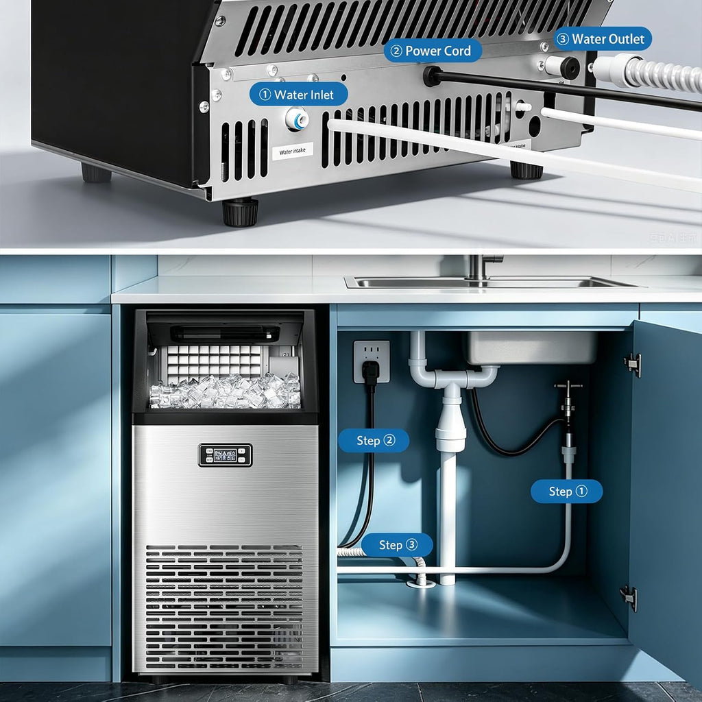 Kismile Commercial Ice Maker 100lbs/Day with 33lbs Storage