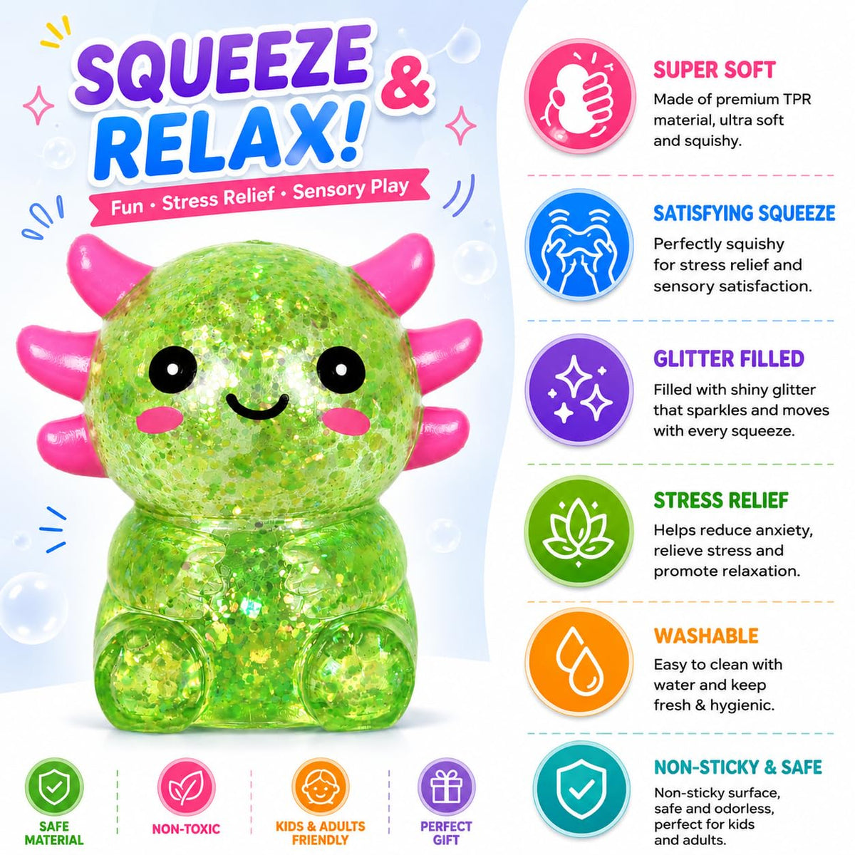Axolotl Squishy Stress Ball, Soft Slow Rising Sensory Toy
