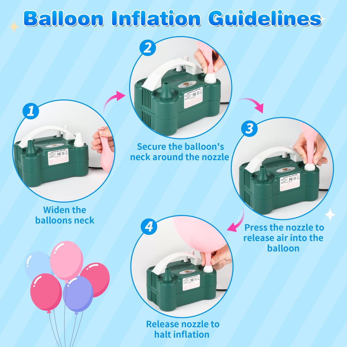 Electric Balloon Pump, Portable Electric Balloon Blower Machine Balloon Air Pump Dual Nozzle 110V 600W Balloon Inflator for Party Decorations