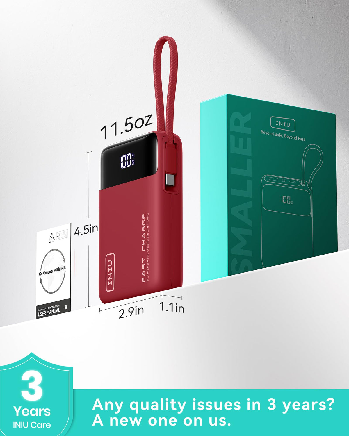 INIU Portable Charger, Smaller 45W Fast Charging Power Bank, 10000mAh Black