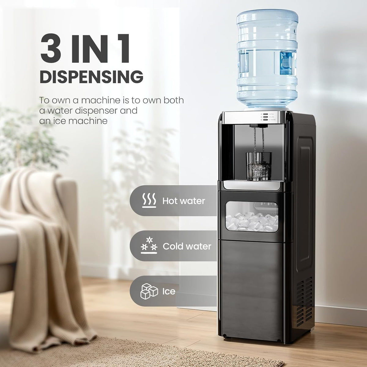 Kismile Water Dispenser with Ice Maker, 3 in 1 Water Cooler, Top Loading
