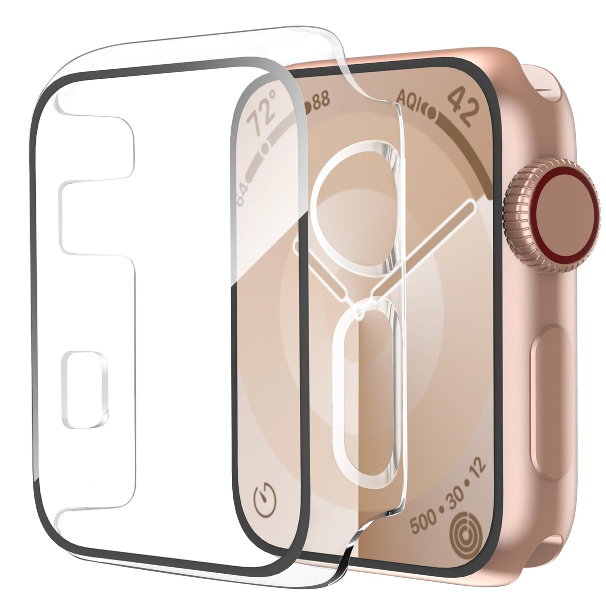 Smiling 2 Pack Case Compatible with Apple Watch Series 9/8/7 41mm with Tempered Glass Screen Protector, Hard PC Case Overall Protective Cover- 1 Silver + 1 Transparent