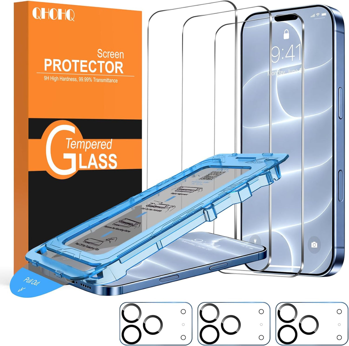 QHOHQ for iPhone 18 Pro Screen Protector, 9H+ Tempered Glass, 3+3 Pack