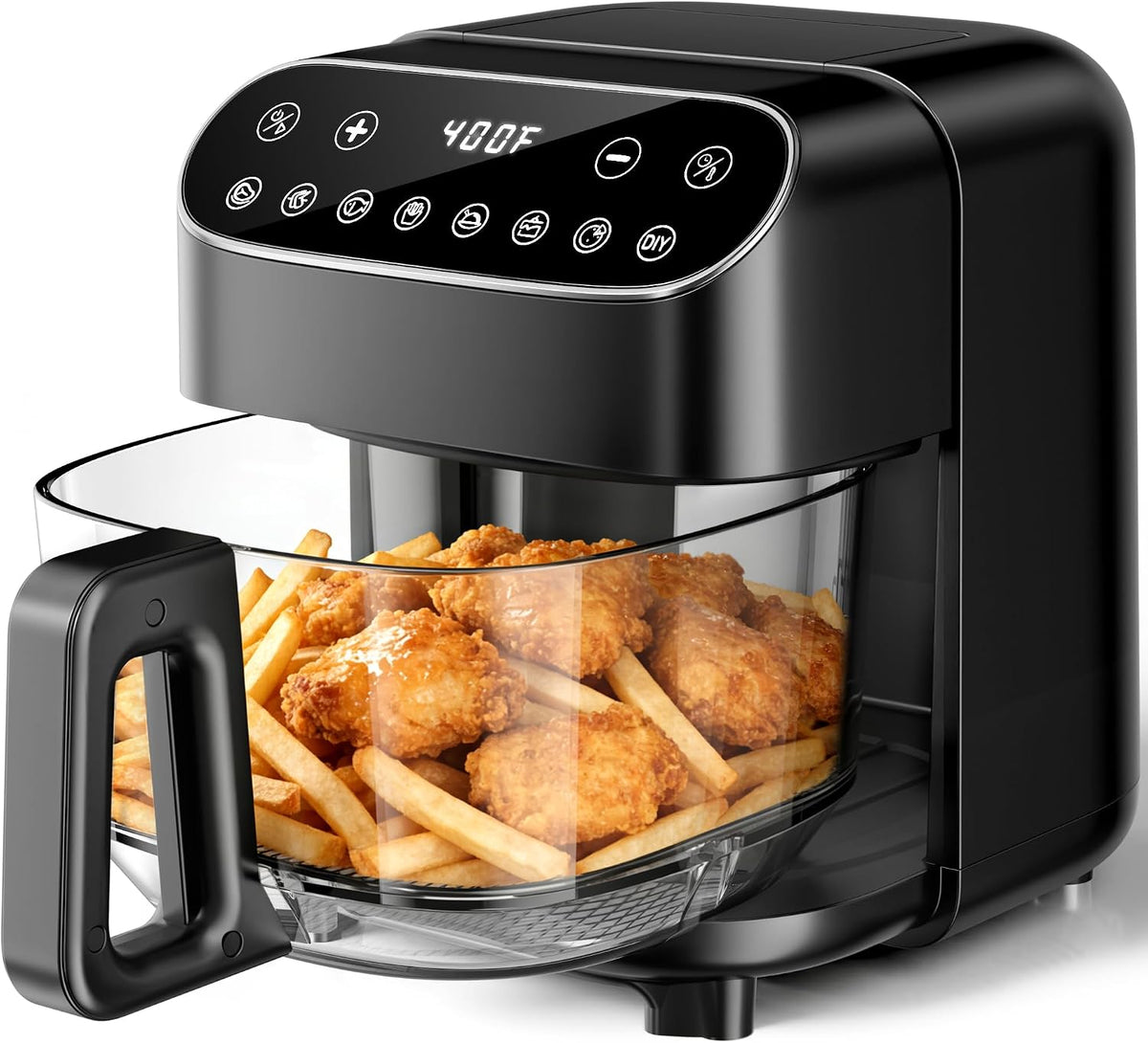 Kismile 5QT Glass Air Fryer, Non Toxic AirFryer with Digital Touch Control