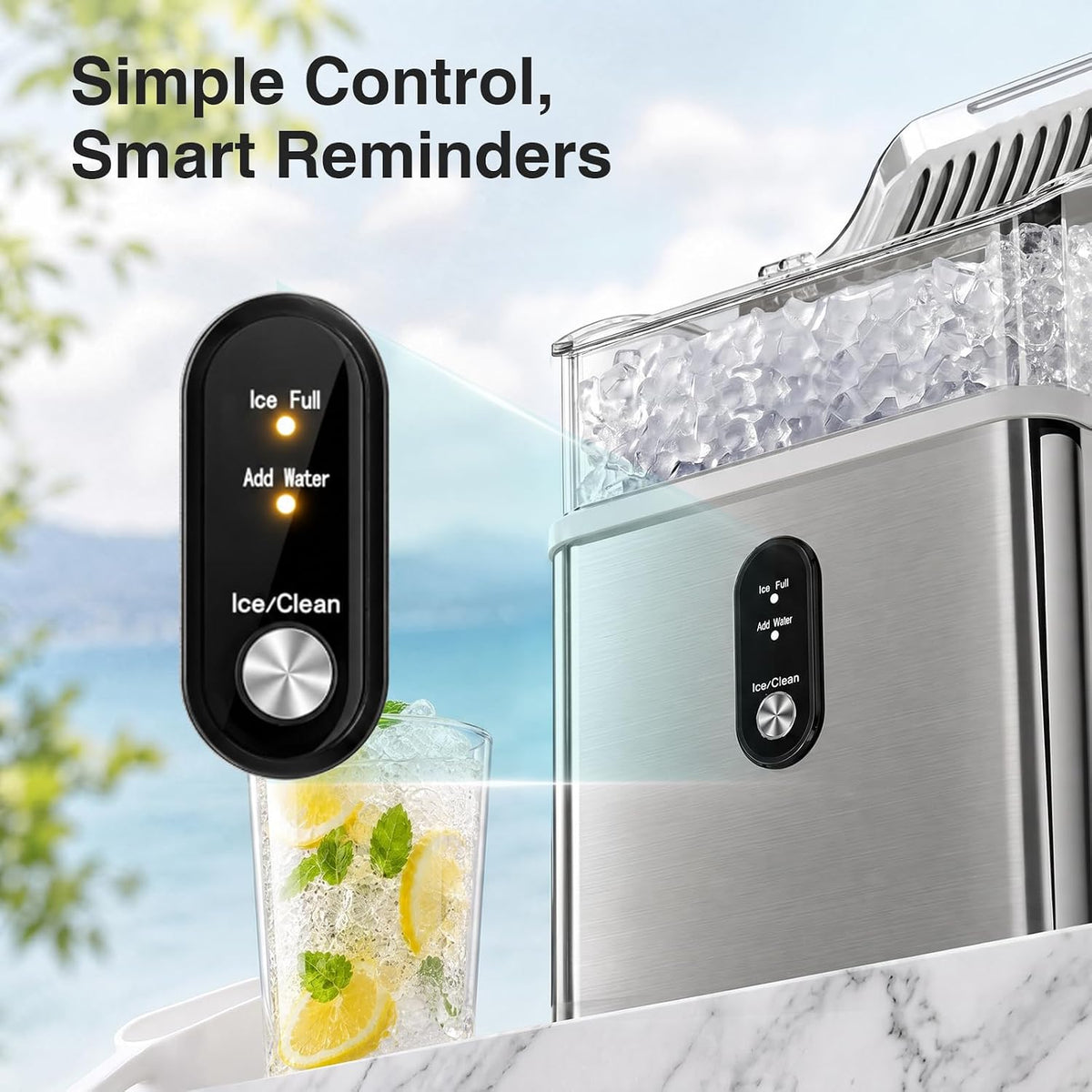 Kismile Nugget Ice Maker Countertop, 35 lbs/Day, Stainless Steel