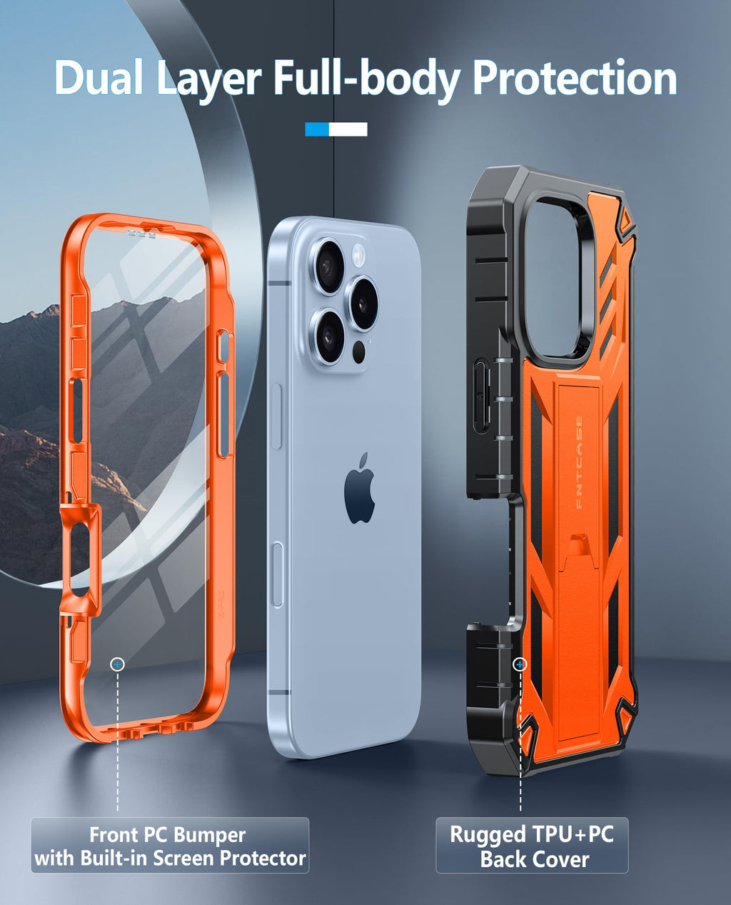 FNTCASE for iPhone 16 Case, with Belt Clip, with Built-in Screen Protector