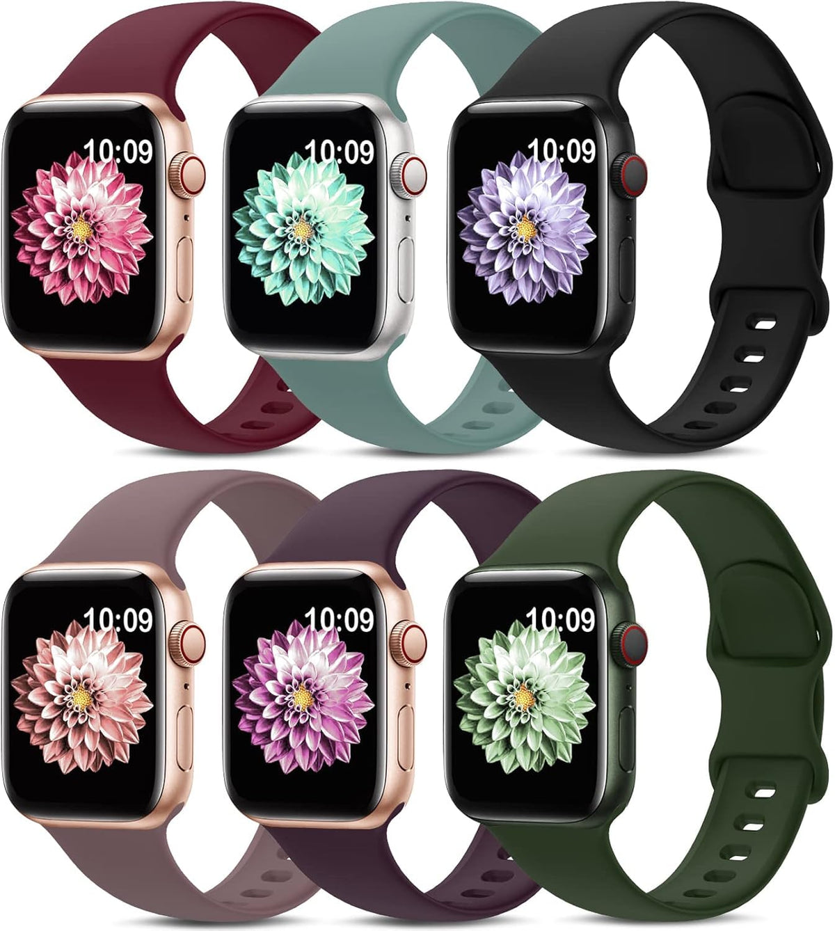 6 Pack Sport Silicone Bands Compatible with Apple Watch Band for Women Men