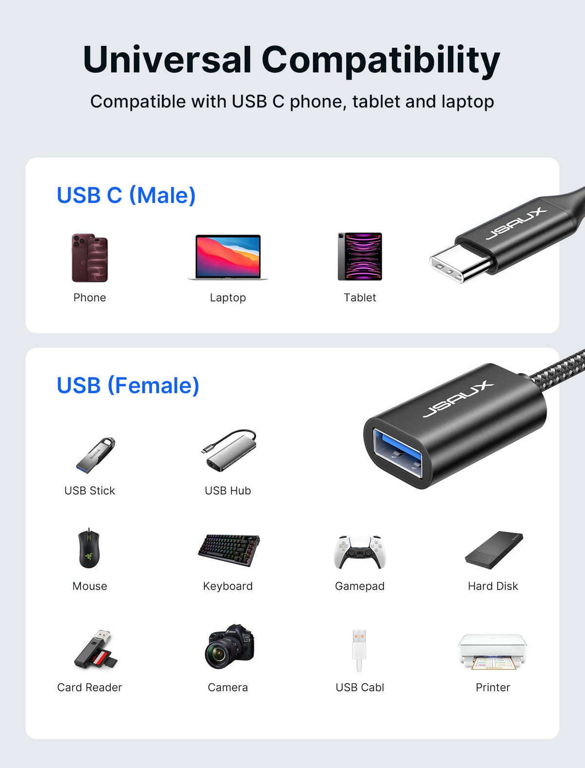 JSAUX USB C to USB 3.0 Adapter [2 Pack], USB C Male to USB Female OTG Cable Adapter Compatible with MacBook Pro/Air, iPhone 18 Pro Max/iPhone Duo‌/Air/17/16/15 Series, Samsung Galaxy S26/S25/S24-Red