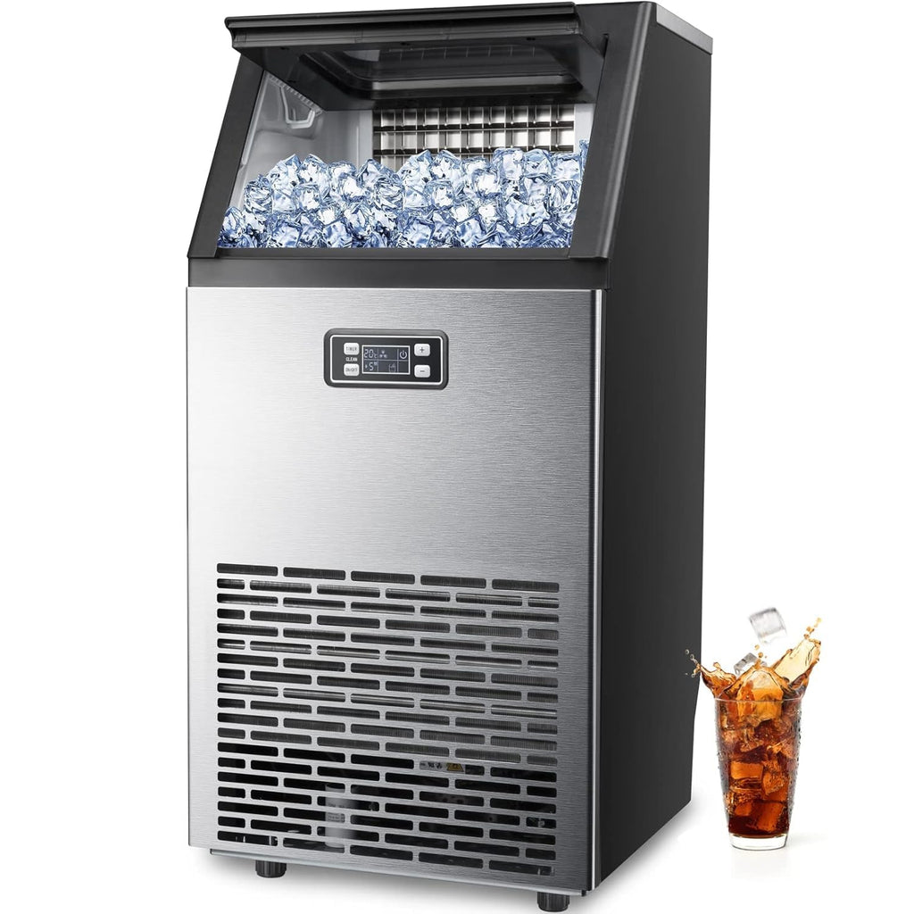 Kismile Commercial Ice Maker 100 lb/24 Hour, Stainless Steel Undercounter Ice Maker, 15 kg Capacity, Self-Cleaning Freestanding Ice Maker Suitable for Home Bars