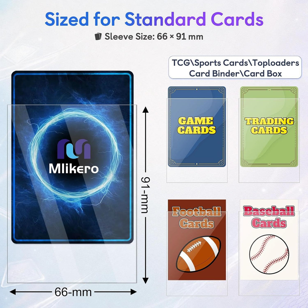 Mlikero 100 Count Card Sleeves, Clear Soft Trading Card Sleeves, Polypropylene (PP), Fit for MTG, TCG, Baseball, Football, Game Cards