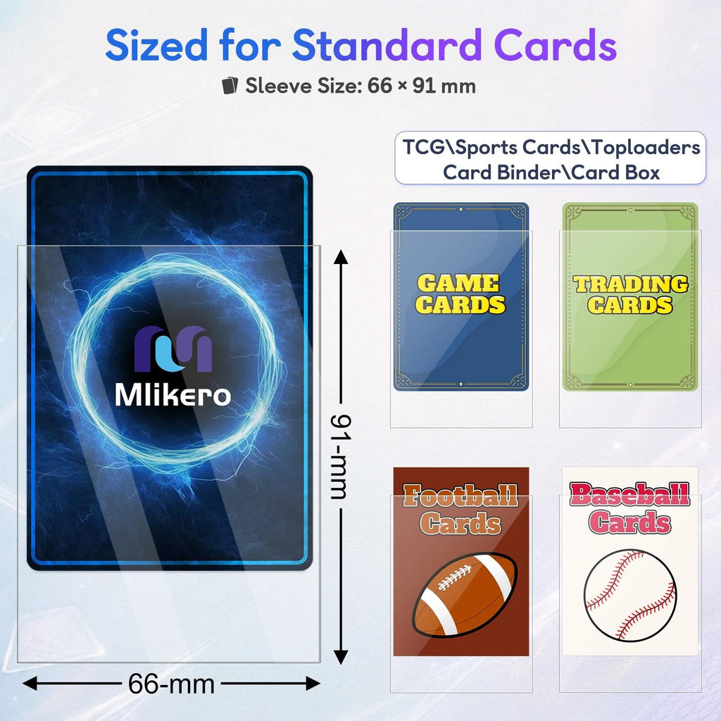 Mlikero 100 Count Card Sleeves, Clear Soft Trading Card Sleeves, Polypropylene (PP), Fit for MTG, TCG, Baseball, Football, Game Cards