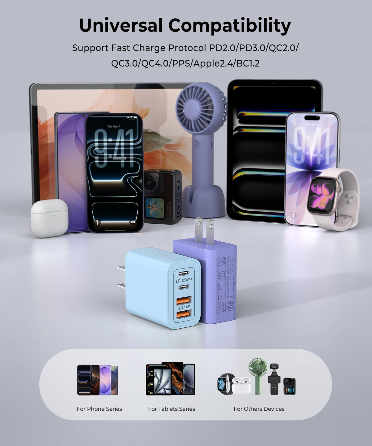 [2-Pack] USB C Wall Charger, 40W Type C Charger Fast Charging Blocks
